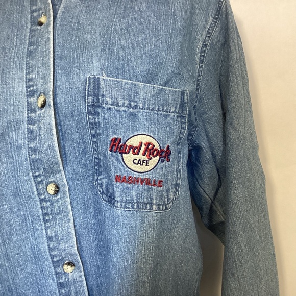 Nashville Tennessee Vintage Hard Rock Cafe Denim Shirt Embroidery womens large - Picture 5 of 10